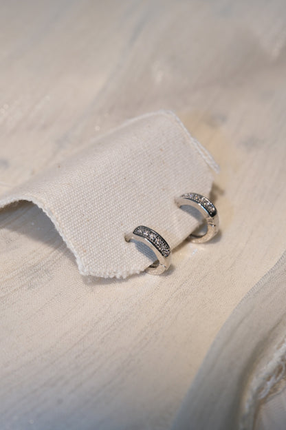 Pave Band Hoop Earrings — Silver — real-life photo