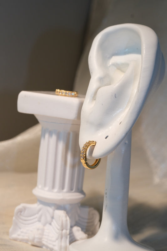 Classic CZ Huggie Earrings — Gold — real-life photo