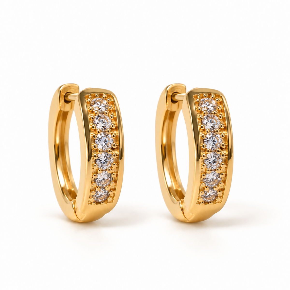 Framed CZ Huggie Earrings — Gold — product photo