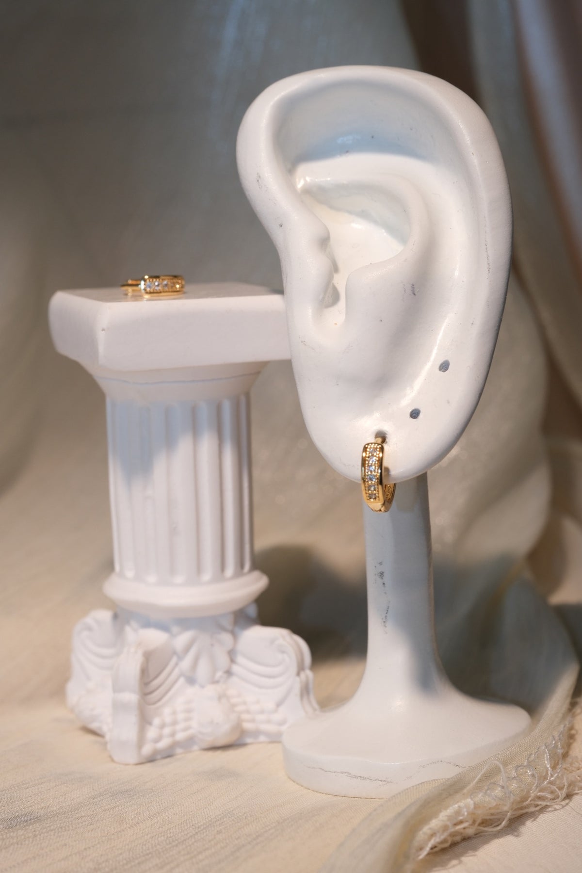 Framed CZ Huggie Earrings — Gold — real-life photo