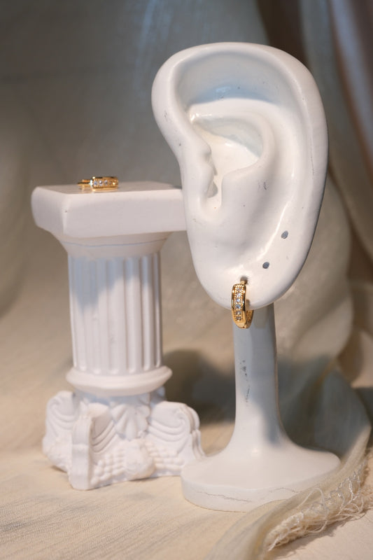 Framed CZ Huggie Earrings — Gold — real-life photo