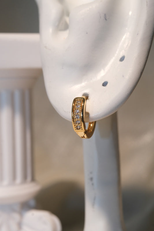 Framed CZ Huggie Earrings — Gold — real-life photo