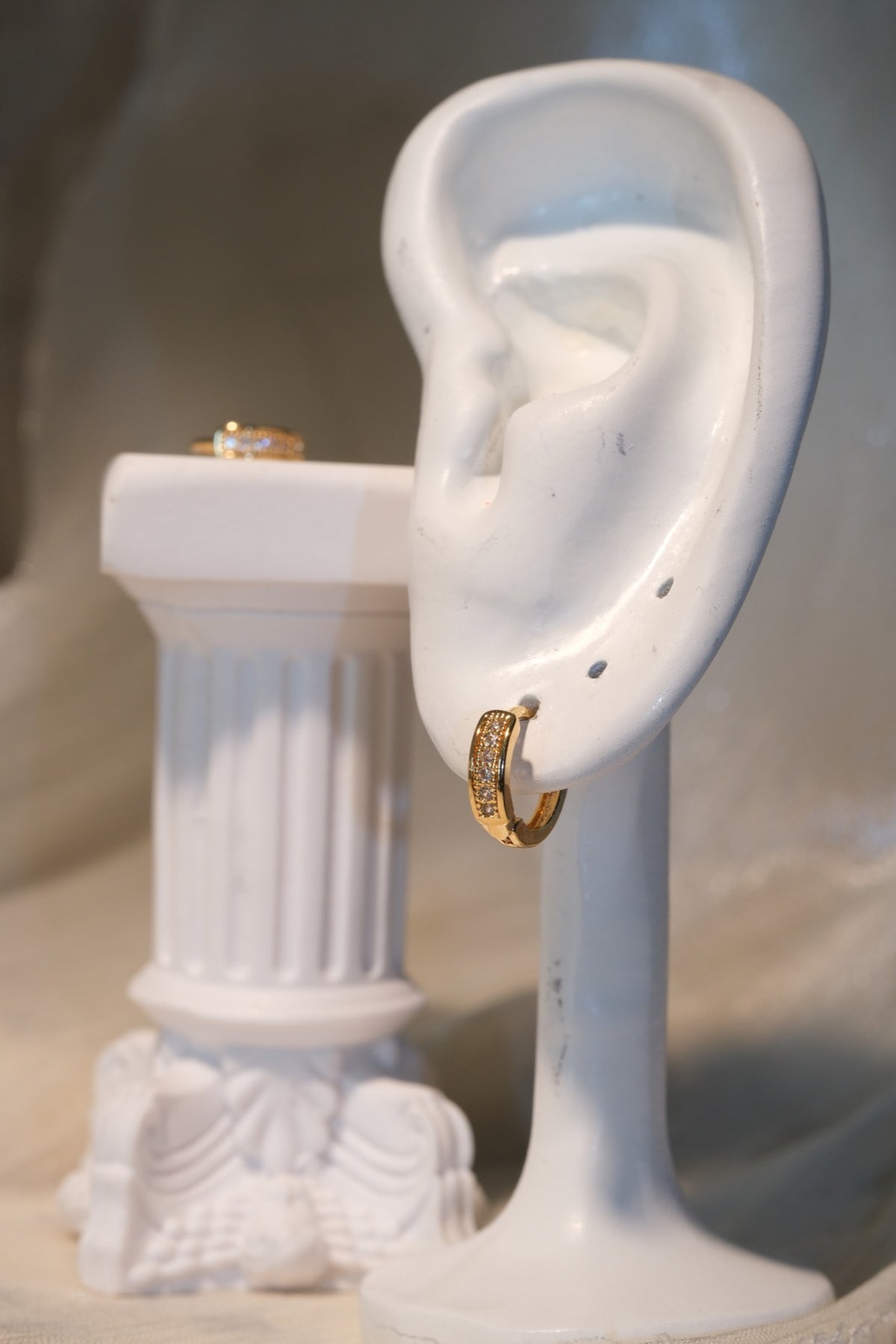 Framed CZ Huggie Earrings — Gold — real-life photo