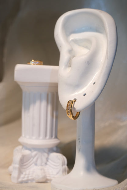 Framed CZ Huggie Earrings — Gold — real-life photo