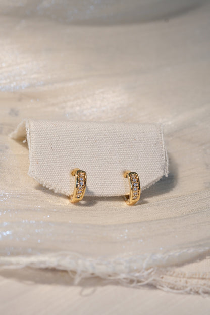 Framed CZ Huggie Earrings — Gold — real-life photo