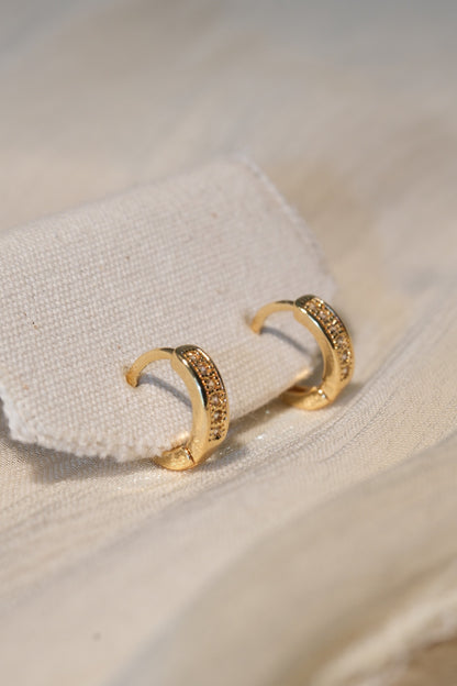 Framed CZ Huggie Earrings — Gold — real-life photo