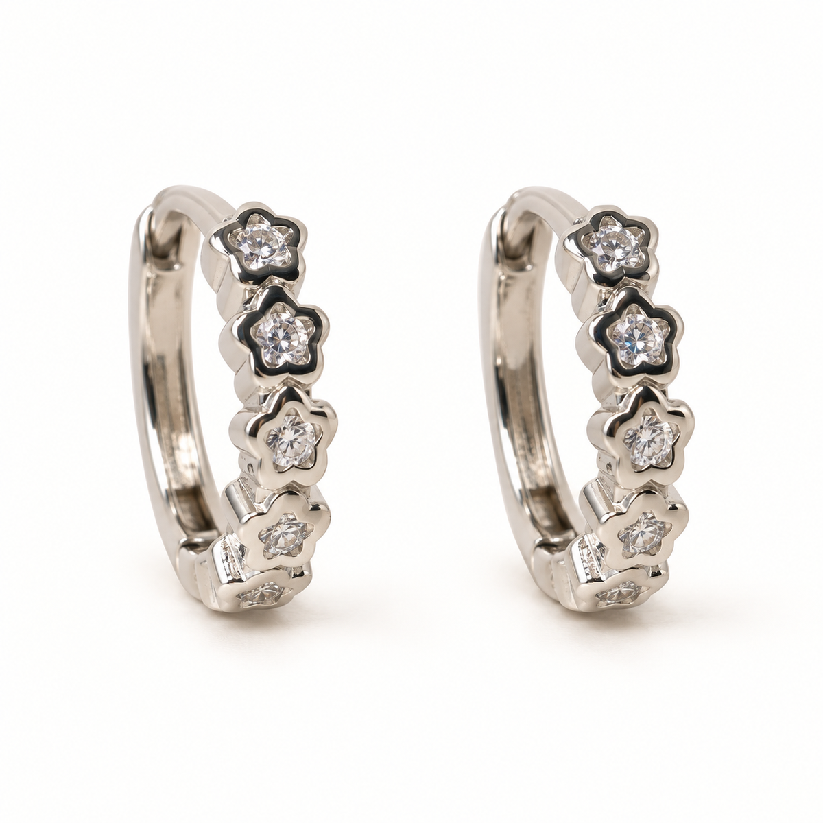 Flower CZ Hoop Earrings — Silver — product photo