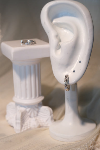 Flower CZ Hoop Earrings — Silver — real-life photo