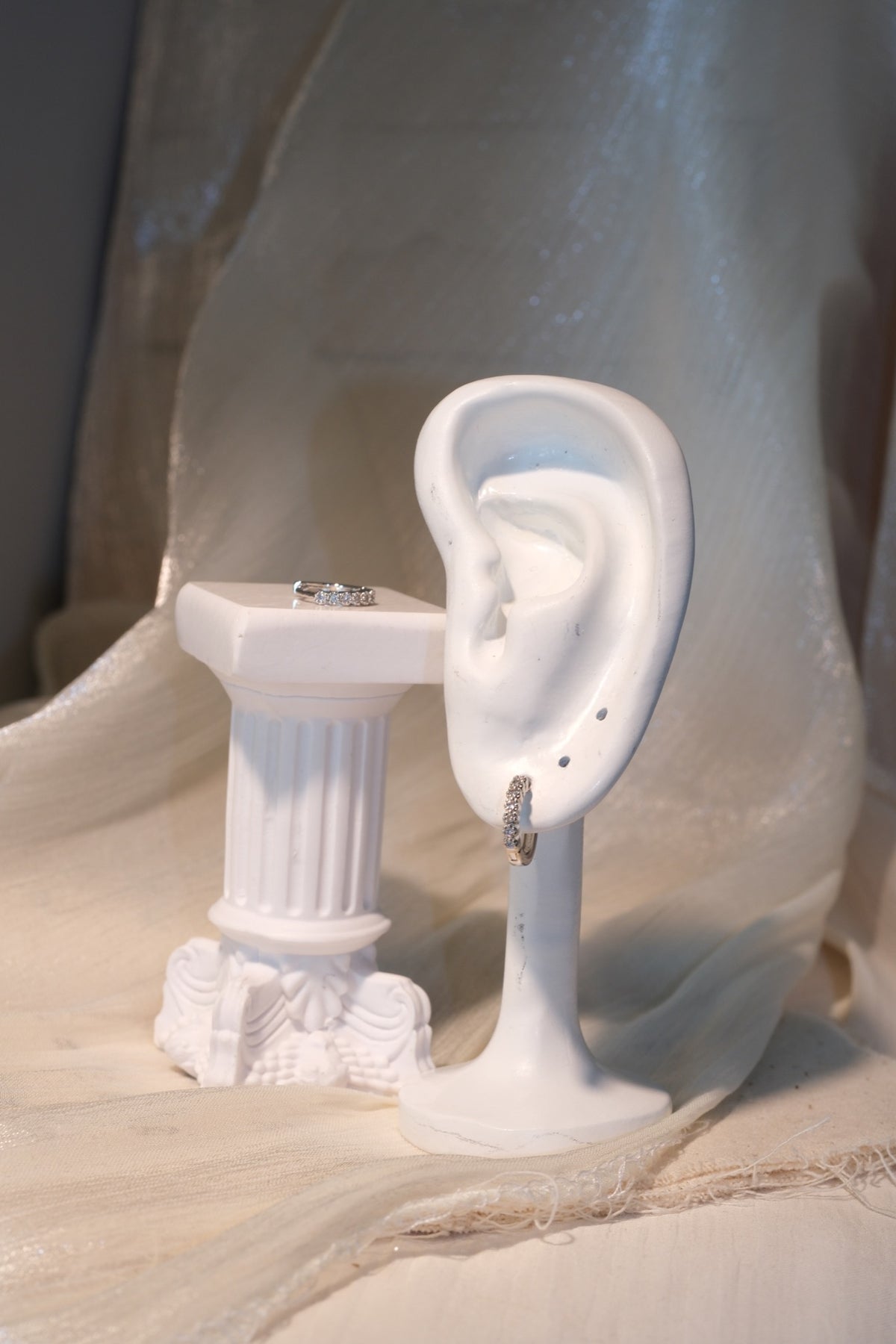 Flower CZ Hoop Earrings — Silver — real-life photo