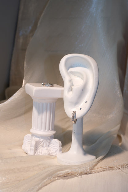 Flower CZ Hoop Earrings — Silver — real-life photo
