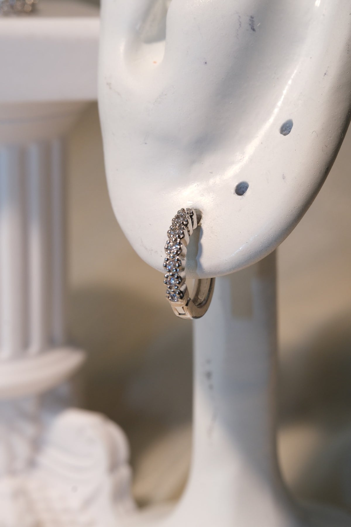 Flower CZ Hoop Earrings — Silver — real-life photo
