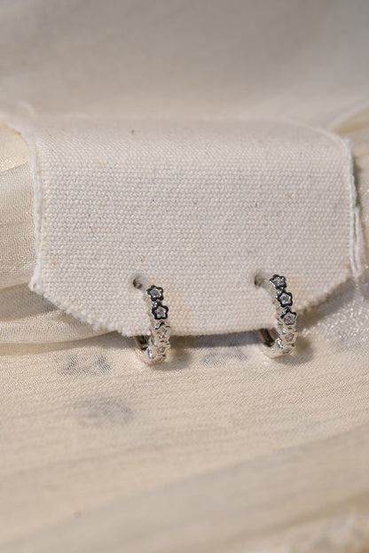 Flower CZ Hoop Earrings — Silver — real-life photo