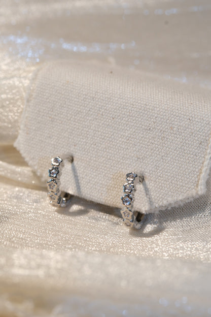 Flower CZ Hoop Earrings — Silver — real-life photo