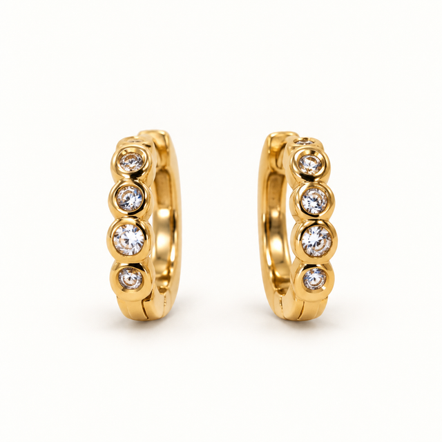 Round Bezel Hoops — Gold