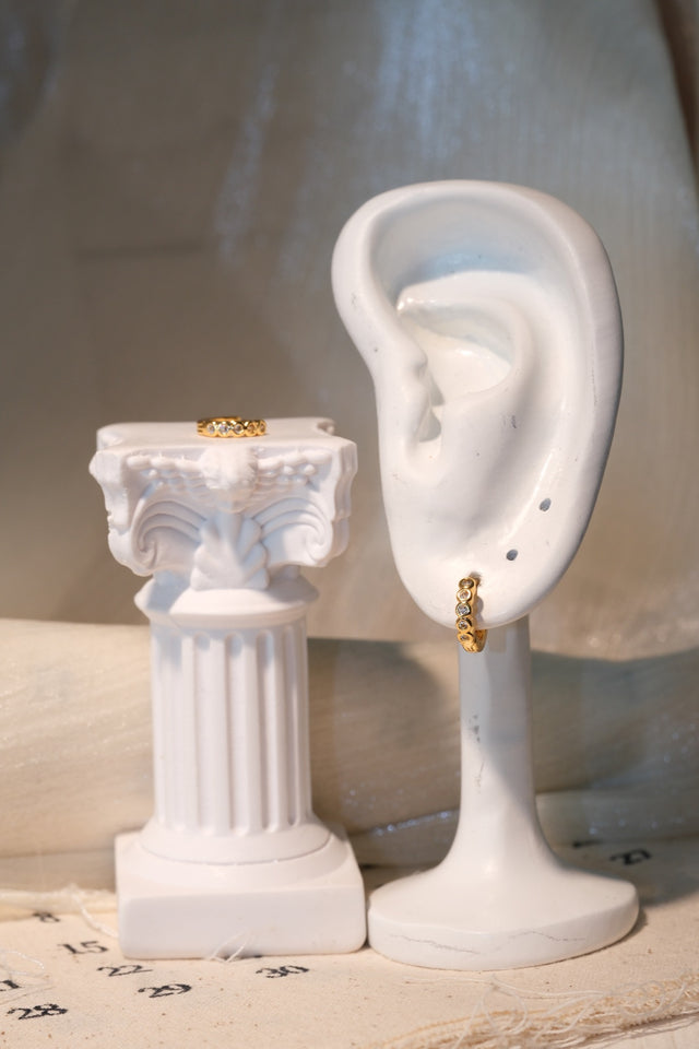 Round Bezel Hoops — Gold