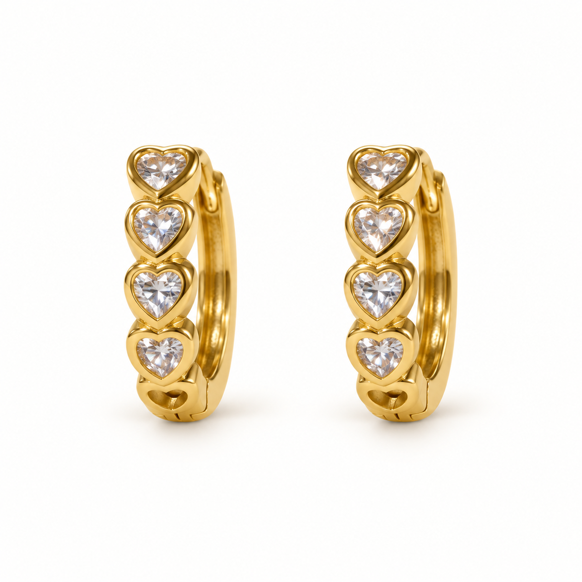 Heart Bezel CZ Hoop Earrings — Gold — product photo