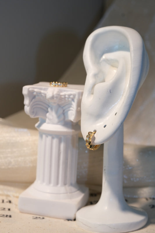 Heart Bezel CZ Hoop Earrings — Gold — real-life photo