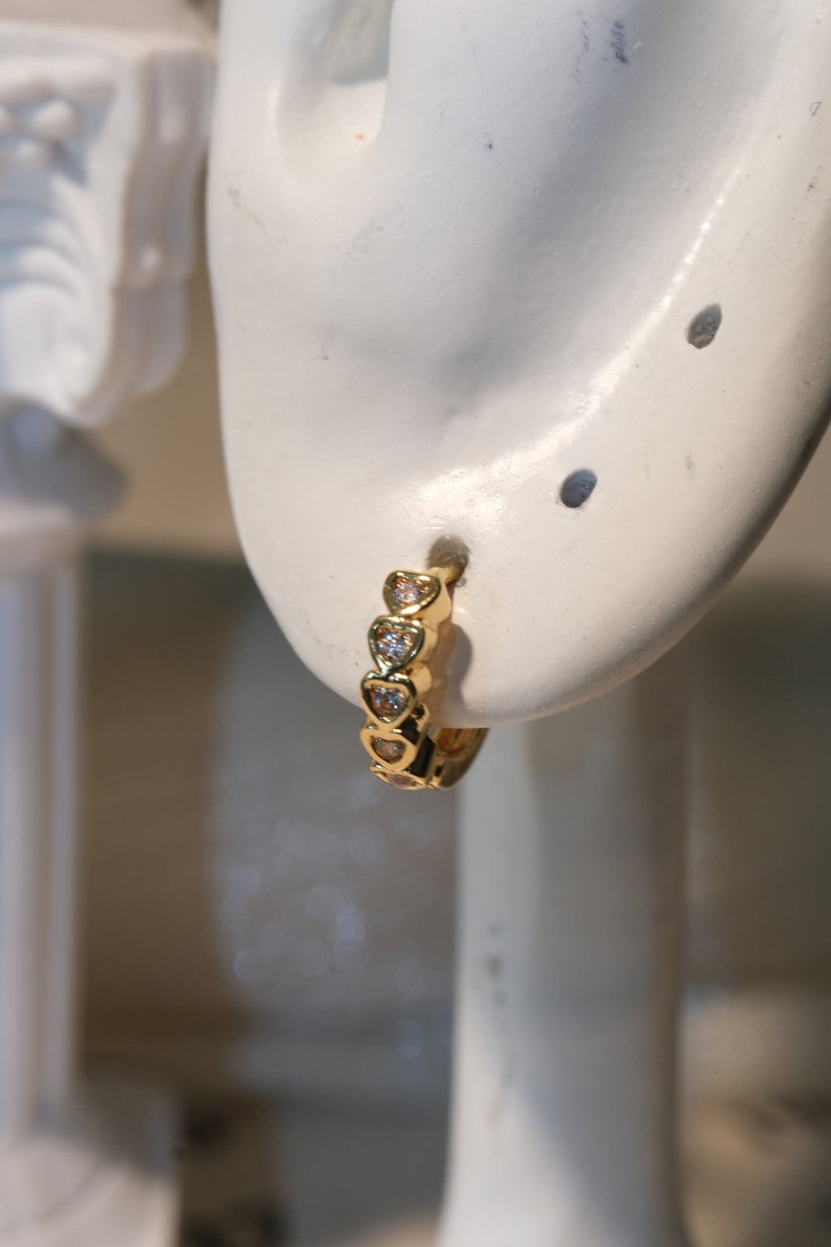 Heart Bezel CZ Hoop Earrings — Gold — real-life photo