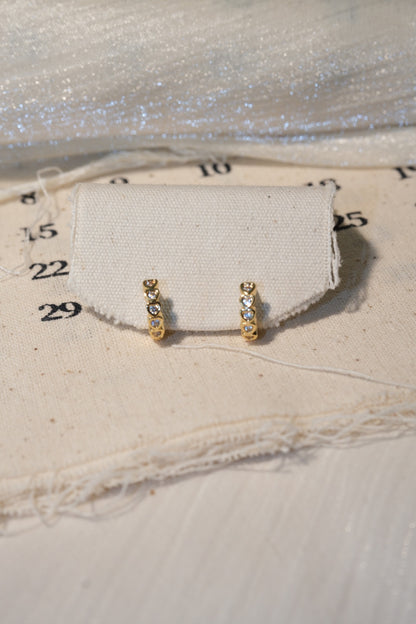 Heart Bezel CZ Hoop Earrings — Gold — real-life photo