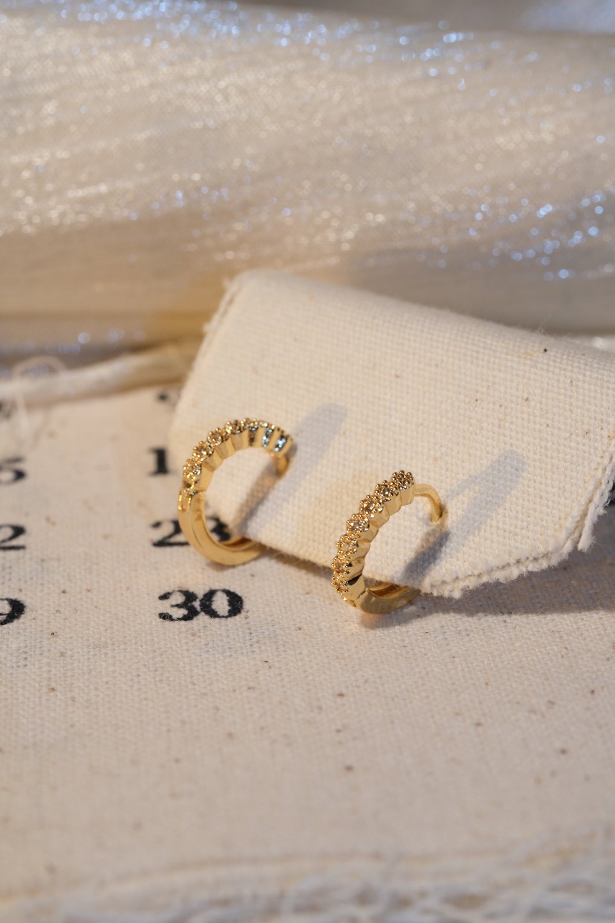Scalloped Sparkle Hoop Earrings — Gold — real-life photo