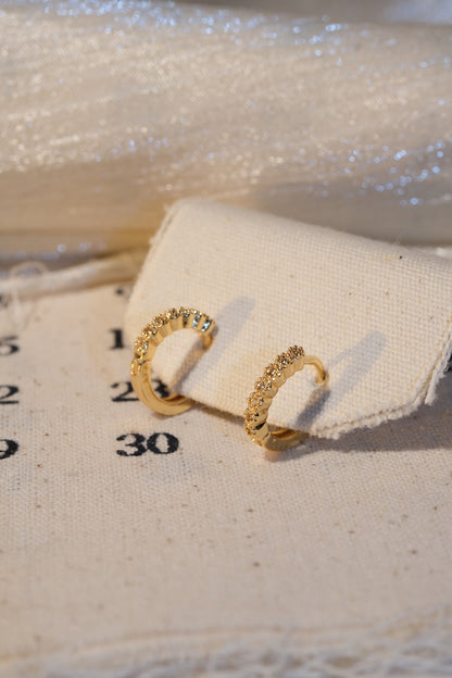 Scalloped Sparkle Hoop Earrings — Gold — real-life photo