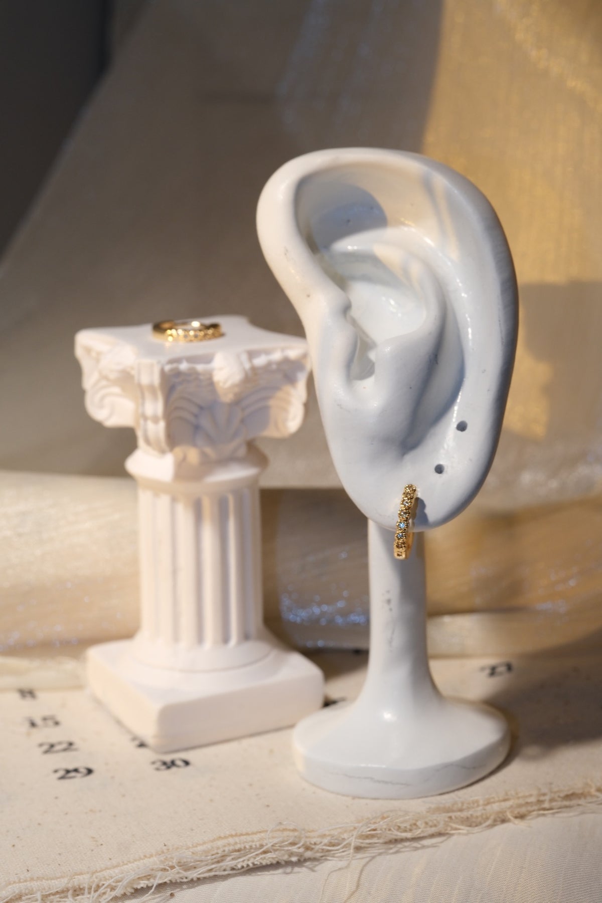 Scalloped Sparkle Hoop Earrings — Gold — real-life photo
