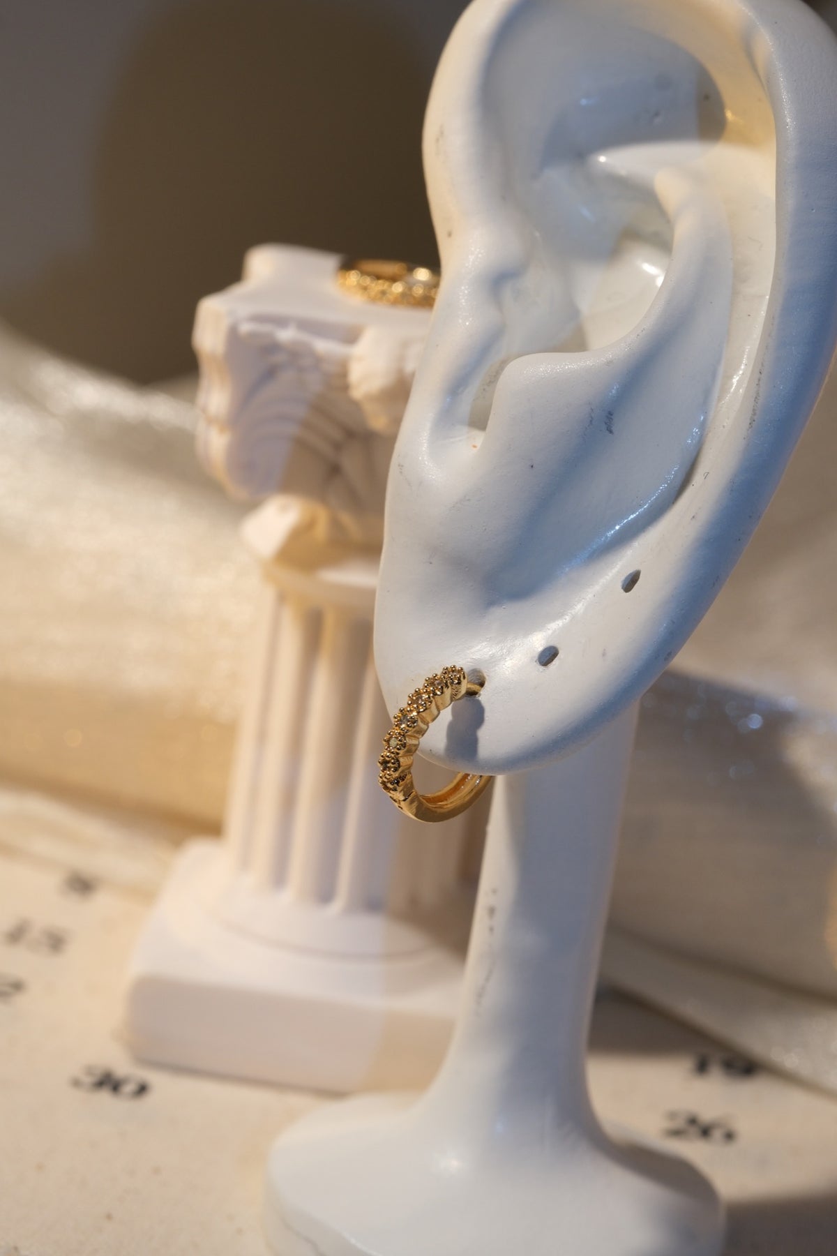 Scalloped Sparkle Hoop Earrings — Gold — real-life photo