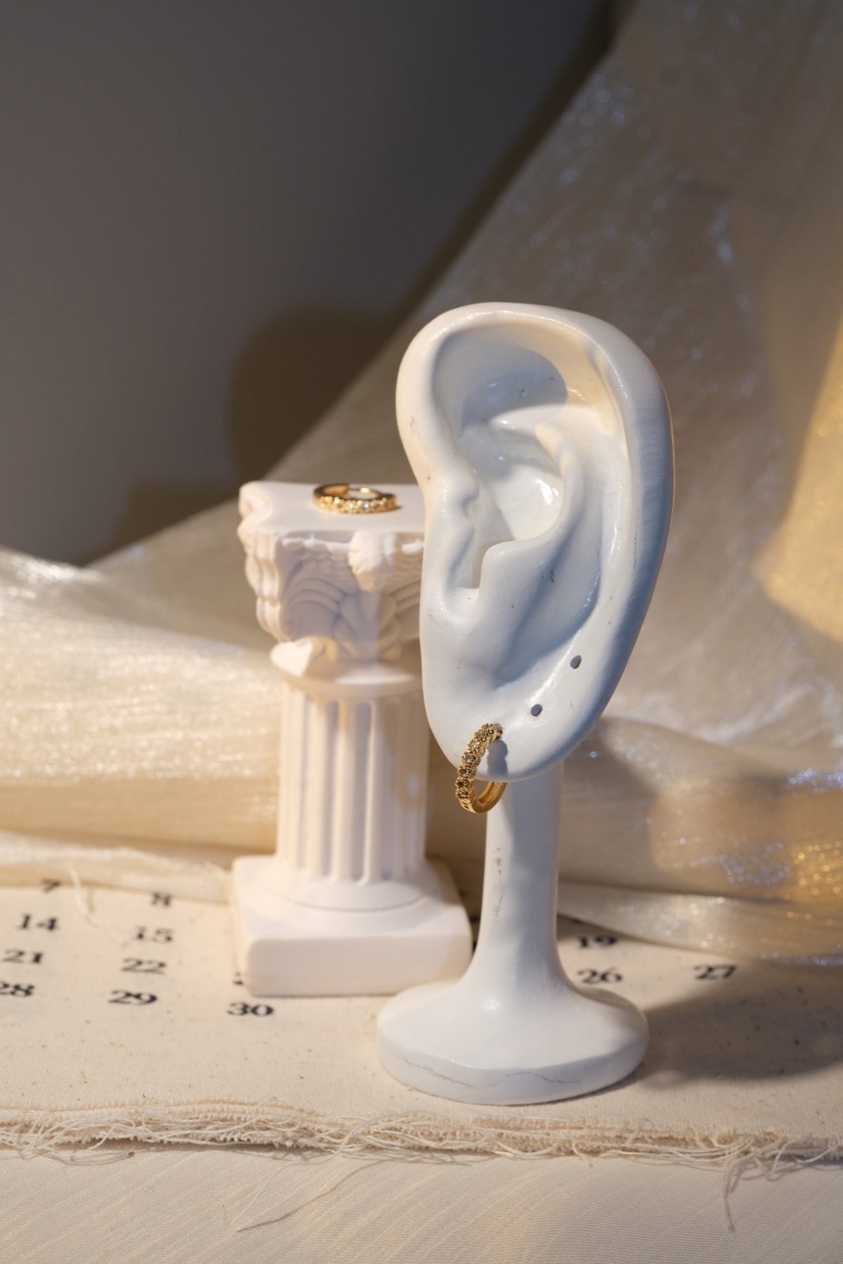 Scalloped Sparkle Hoop Earrings — Gold — real-life photo
