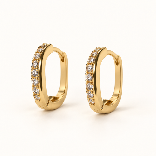 Long Sparkle Hoops — Gold