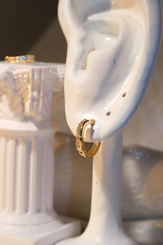 Elongated CZ Hoop Earrings — Gold — real-life photo