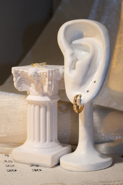 Elongated CZ Hoop Earrings — Gold — real-life photo