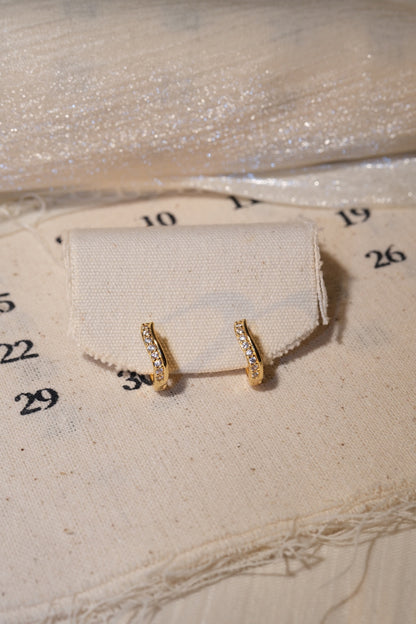 Elongated CZ Hoop Earrings — Gold — real-life photo