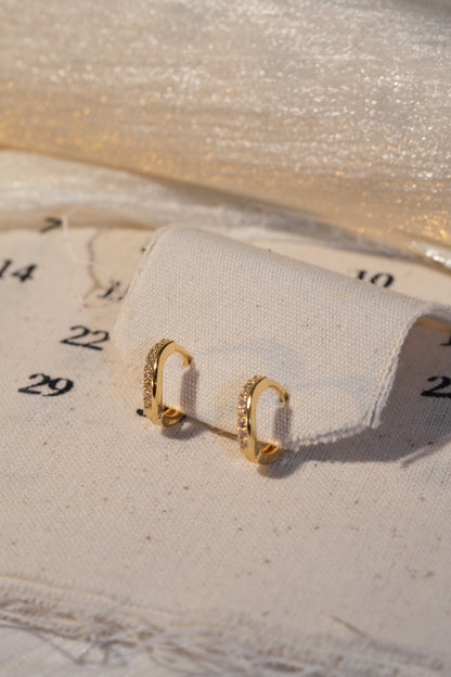 Elongated CZ Hoop Earrings — Gold — real-life photo