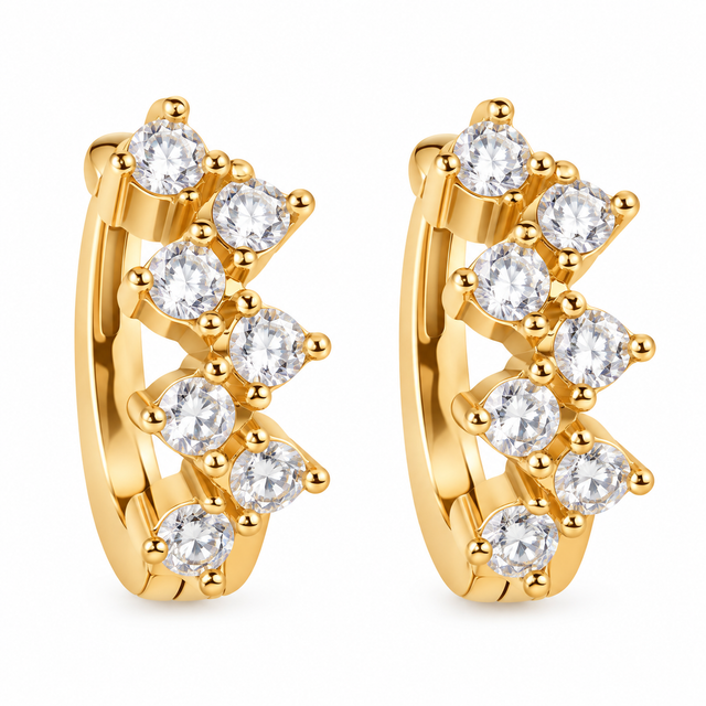 Double Flower Huggie Earrings — Gold Tone