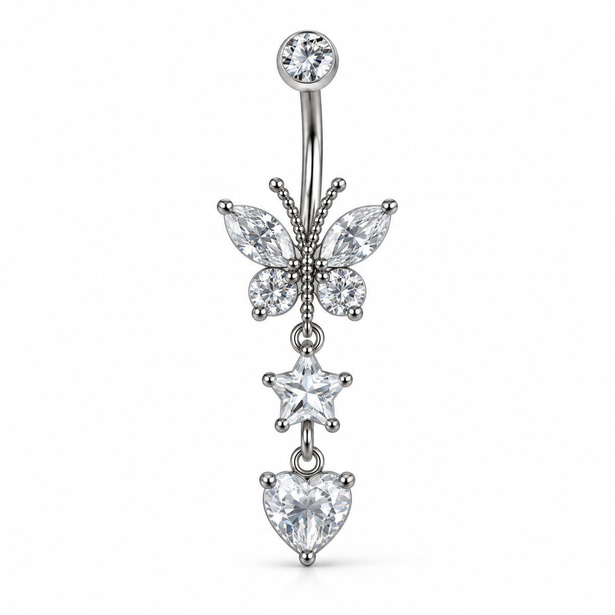 Butterfly Star Heart Belly Ring — white background product photo