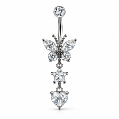 Butterfly Star Heart Belly Ring — white background product photo
