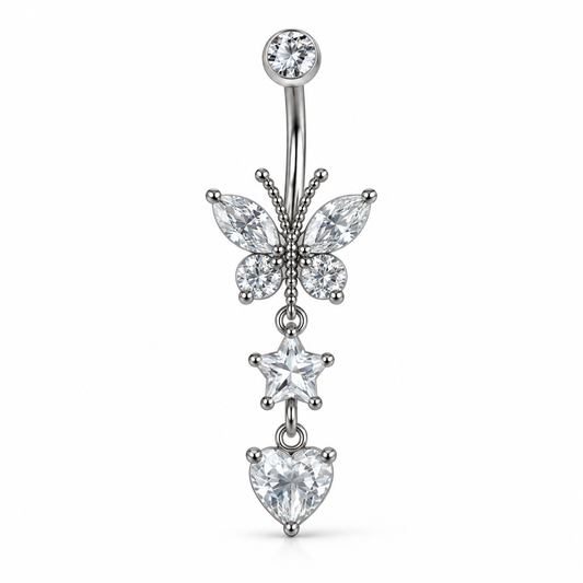Butterfly Star Heart Belly Ring — white background product photo