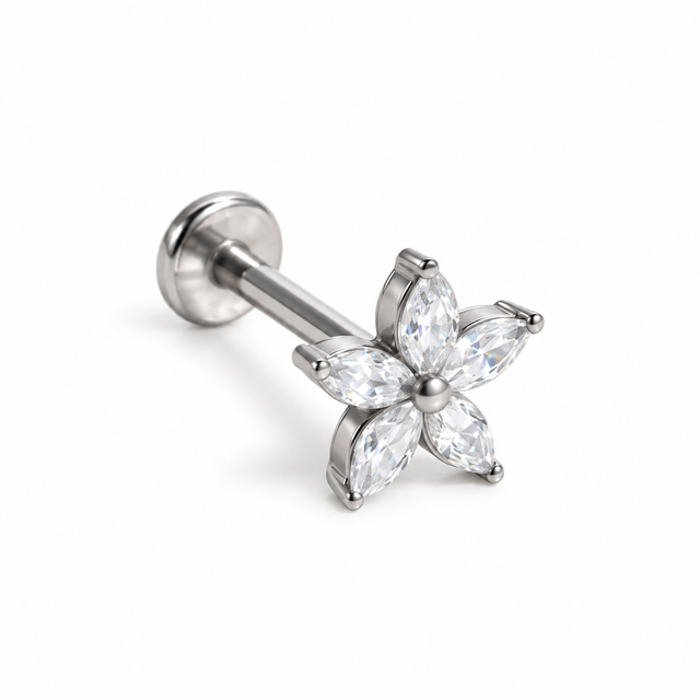 Marquise Flower Flat Back Labret
