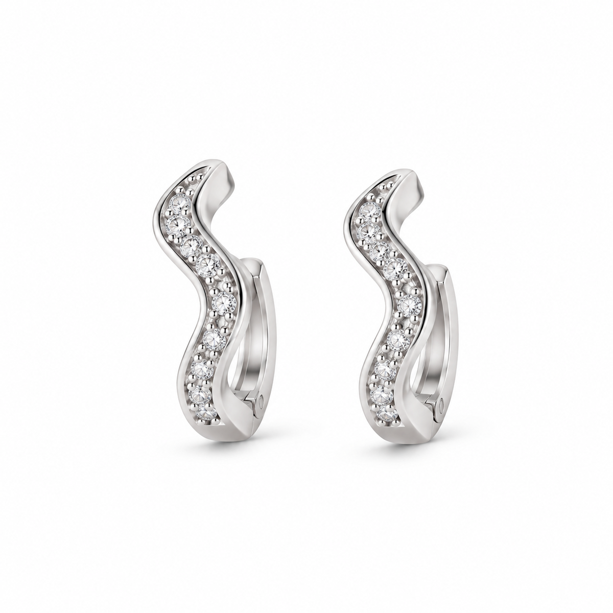 Wavy Pavé CZ Huggie Hoops – J-59 — white background product photo