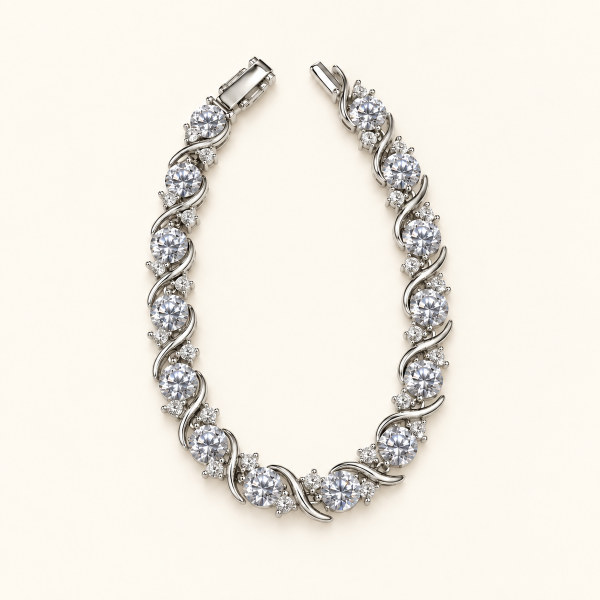 Laurel Leaf Link Bracelet — Silver Tone — white background product photo