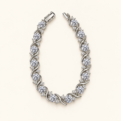 Laurel Leaf Link Bracelet — Silver Tone — white background product photo