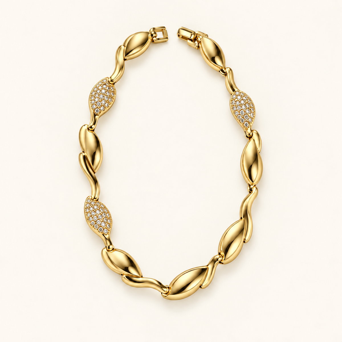 Laurel Leaf Link Bracelet — Gold Tone — white background product photo