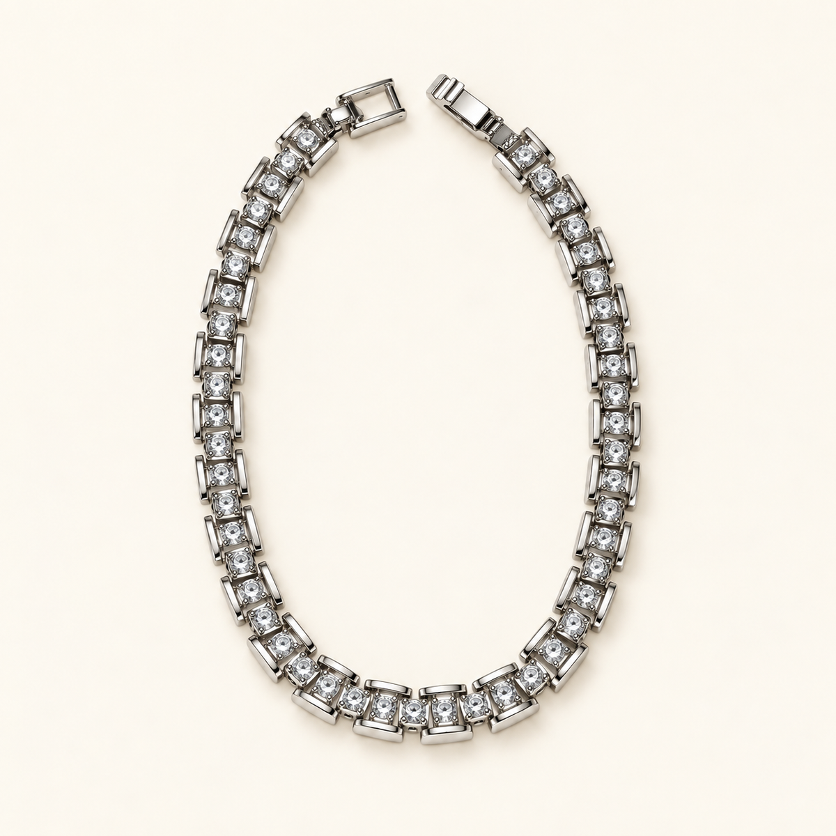 Lumi Rectangular Link CZ Bracelet — Silver Tone — white background product photo