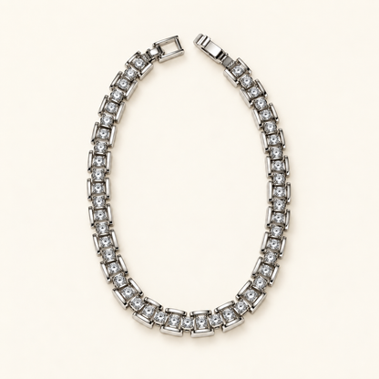 Lumi Rectangular Link CZ Bracelet — Silver Tone — white background product photo