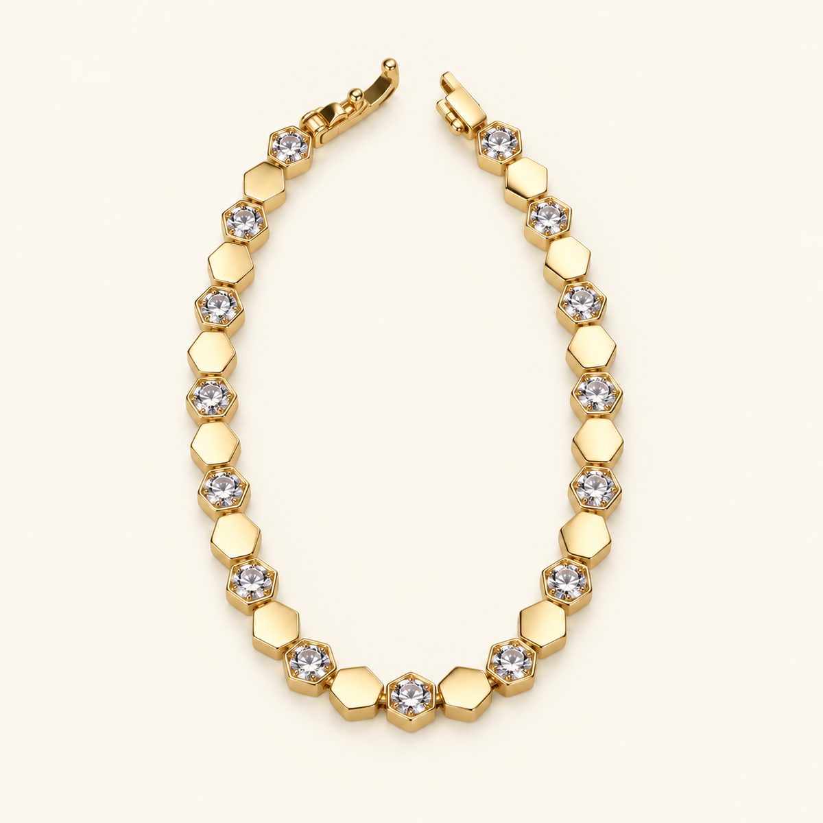 Geo Hexagon CZ Bracelet — Gold Tone — white background product photo