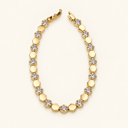 Geo Hexagon CZ Bracelet — Gold Tone — white background product photo