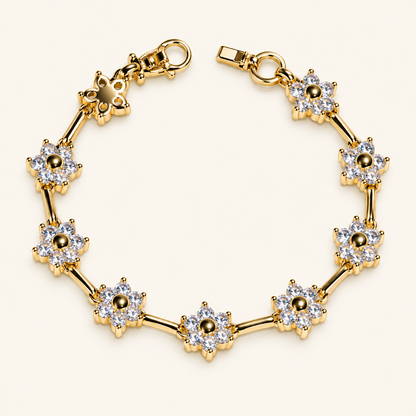 Flora Flower & Bar CZ Bracelet — Gold Tone — white background product photo