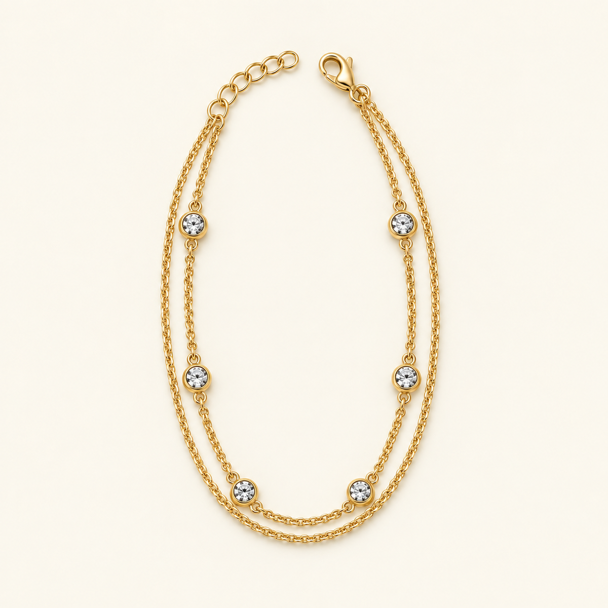 Dewdrop CZ Station Chain Bracelet — Gold Tone — white background product photo