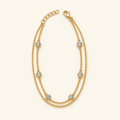 Dewdrop CZ Station Chain Bracelet — Gold Tone — white background product photo