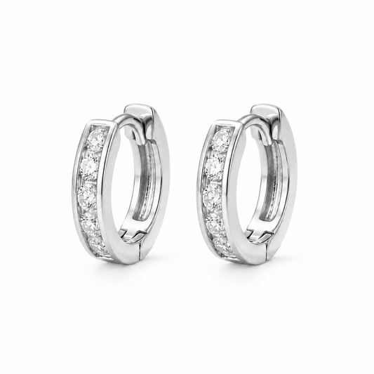 Linea Five-Stone Channel CZ Huggie Hoops — white background product photo